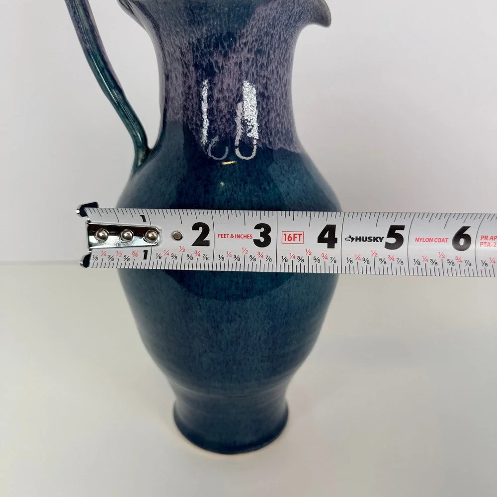 Studio Pottery Blue pitcher drippy glaze By John Garrou 11